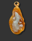 18K Yellow Gold Reddish Brown Jadeite Jade Fish Carving Pendant (Custom Gold Setting)