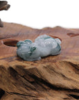 Baikalla Jewelry genuine jadeite carving Genuine Burmese Ice Blue-Green Jadeite Jade PiXiu Pendant Necklace