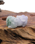 Baikalla Jewelry genuine jadeite carving Genuine Burmese White Lavender-Green Jadeite Jade PiXiu Pendant Necklace