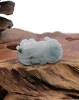 Baikalla Jewelry genuine jadeite carving Genuine Burmese White Blue-Green Jadeite Jade PiXiu Pendant Necklace