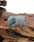 Baikalla Jewelry genuine jadeite carving Genuine Burmese Ice Blue-Green Jadeite Jade PiXiu Pendant Necklace