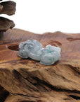Baikalla Jewelry genuine jadeite carving Genuine Burmese Ice Blue-Green Jadeite Jade PiXiu Pendant Necklace