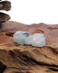 Baikalla Jewelry genuine jadeite carving Genuine Burmese White Blue-Green Jadeite Jade PiXiu Pendant Necklace