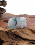 Baikalla Jewelry genuine jadeite carving Genuine Burmese White Blue-Green Jadeite Jade PiXiu Pendant Necklace