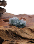 Baikalla Jewelry genuine jadeite carving Genuine Burmese Ice Blue-Green Jadeite Jade PiXiu Pendant Necklace