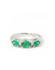 Baikalla Jewelry gold emerald ring 18k White Gold Genuine Oval Emerald Diamonds 3-Stone Ring