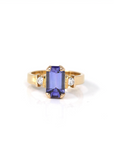 Baikalla Jewelry Gold Tanzanite Ring 18k Yellow Gold Natural Emerald Cut Tanzanite Diamond Anniversary Ring