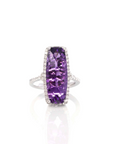 Baikalla Jewelry Gold Amethyst Ring 14k White Gold Genuine Amethyst Ring with Diamonds