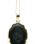 Custom Order* Platinum Bezel Setting Black Guatemalan Jadeite Jade "Fu Dog" Double Sided Carving (11/03/25)