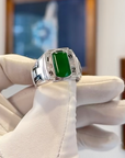 Custom Design 18k Gold Class Ring with Natural Green Jadeite Jade Main Stone (With University of Hawaii Logo, Year Design)