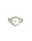 Baikalla Jewelry Gold Pearl Ring 14k White Gold Peal Engagement Ring with VS1 Diamonds