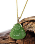 Baikalla Jewelry Gold Jade Buddha Baikalla™ "Laughing Buddha" 14k Gold Genuine Nephrite Apple Green Jade Pendant Necklace with Diamonds