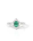 Baikalla Jewelry Gold Emerald Ring 18k White Gold Natural Emerald Ring with Diamonds