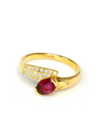Baikalla Jewelry Gold Ruby Ring 18k Yellow Gold Natural Oval Ruby Diamond Anniversary Ring