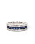 Baikalla Jewelry Gold Sapphire Ring 18k White Gold Natural Blue Sapphire Channel Set Band Ring with Diamonds