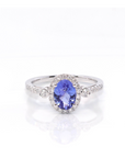 Baikalla Jewelry Gold Ruby Ring 14k White Gold Natural Oval Tanzanite Diamond Anniversary Ring