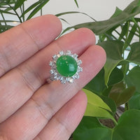 Baikalla 18k White Gold Exceptional Quality Natural Imperial Green Jadeite Jade Engagement Ring With Diamonds