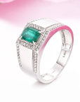 Baikalla Jewelry Gold Men's Rings 18k White Gold Natural 0.65 ct Emerald Men's Halo Ring with Diamonds