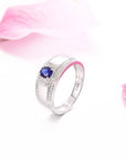 Baikalla Jewelry Gemstone Men's Ring 18k White Gold Natural 0.5 ct Sapphire Men's Halo Ring with Diamonds