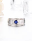 Baikalla Jewelry Gemstone Men's Ring 18k White Gold Natural 0.5 ct Sapphire Men's Halo Ring with Diamonds