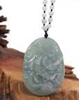 Baikalla Jewelry Jade Carving Necklace Baikalla™ "Soring Dragon" Natural Jadeite Jade Blue Green Pendant Necklace For Men, Collectibles.