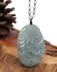 Baikalla Jewelry Jade Carving Necklace Baikalla™ "Soring Dragon" Natural Jadeite Jade Blue Green Pendant Necklace For Men, Collectibles.