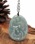 Baikalla Jewelry Jade Carving Necklace Baikalla™ "Soring Dragon" Natural Jadeite Jade Blue Green Pendant Necklace For Men, Collectibles.
