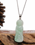 Baikalla Jewelry Jadeite Jade Buddha & Guanyin Pendant Genuine Burmese Jadeite Jade Green Guanyin Pendant Necklace With Silver Bail