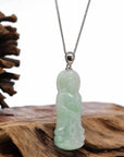 Baikalla Jewelry Jadeite Jade Buddha & Guanyin Pendant Genuine Burmese Jadeite Jade Green Guanyin Pendant Necklace With Silver Bail