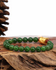 Baikalla Jewelry jade beads bracelet 24K Pure Yellow Gold Buddha Symbol Tongtong With Genuine Green Jade Round Beads Bracelet Bangle ( 8 mm )
