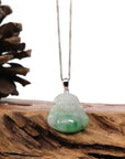 Baikalla Jewelry Jade Buddha Pendant Copy of Copy of Baikalla™ "Laughing Buddha" Genuine Vibrant Green Jadeite Buddha Pendant Necklace With 14k White Gold Bail