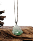 Baikalla Jewelry Jade Buddha Pendant Copy of Copy of Baikalla™ "Laughing Buddha" Genuine Vibrant Green Jadeite Buddha Pendant Necklace With 14k White Gold Bail