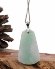 Baikalla Jewelry Jade Guanyin Pendant Necklace Baikalla Genuine Green Jadeite Jade " Ping An Wu Shi Pai " Pendant With Gold Bail