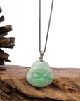 Baikalla Jewelry Jade Buddha Pendant Copy of Copy of Copy of Copy of Baikalla™ "Laughing Buddha" Genuine Green Jadeite Buddha Pendant Necklace With 14k White Gold Diamond Bail