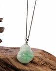 Baikalla Jewelry Jade Buddha Pendant Copy of Copy of Copy of Copy of Baikalla™ "Laughing Buddha" Genuine Green Jadeite Buddha Pendant Necklace With 14k White Gold Diamond Bail