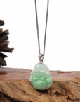 Baikalla Jewelry Jade Buddha Pendant Copy of Copy of Copy of Copy of Baikalla™ "Laughing Buddha" Genuine Green Jadeite Buddha Pendant Necklace With 14k White Gold Diamond Bail