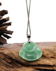 Baikalla Jewelry Jade Buddha Pendant Copy of Copy of Baikalla™ "Laughing Buddha" Genuine Vibrant Green Jadeite Buddha Pendant Necklace With 14k White Gold Bail