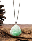 Baikalla Jewelry Jade Buddha Pendant Copy of Copy of Baikalla™ "Laughing Buddha" Genuine Green Jadeite Buddha Pendant Necklace With 14k White Gold Diamond Bail