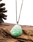 Baikalla Jewelry Jade Buddha Pendant Copy of Copy of Baikalla™ "Laughing Buddha" Genuine Green Jadeite Buddha Pendant Necklace With 14k White Gold Diamond Bail