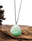 Baikalla Jewelry Jade Buddha Pendant Copy of Copy of Baikalla™ "Laughing Buddha" Genuine Green Jadeite Buddha Pendant Necklace With 14k White Gold Diamond Bail