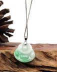 Baikalla Jewelry Jade Buddha Pendant Copy of Copy of Baikalla™ "Laughing Buddha" Genuine Green Jadeite Buddha Pendant Necklace With 14k White Gold Diamond Bail