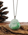 Baikalla Jewelry Jade Buddha Pendant Copy of Baikalla™ "Laughing Buddha" Genuine Green Jadeite Buddha Pendant Necklace With 14k White Gold Diamond Bail