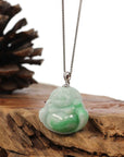 Baikalla Jewelry Jade Buddha Pendant Copy of Baikalla™ "Laughing Buddha" Genuine Green Jadeite Buddha Pendant Necklace With 14k White Gold Diamond Bail