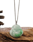 Baikalla Jewelry Jade Buddha Pendant Copy of Baikalla™ "Laughing Buddha" Genuine Green Jadeite Buddha Pendant Necklace With 14k White Gold Diamond Bail