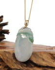 Baikalla Jewelry Jade Pendant Copy of Copy of Baikalla Natural Green Jadeite Jade Shou Tao ( Longevity Peach ) Necklace With 14k Yellow Gold VS1 Diamond Bail