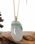 Baikalla Jewelry Jade Pendant Copy of Copy of Baikalla Natural Green Jadeite Jade Shou Tao ( Longevity Peach ) Necklace With 14k Yellow Gold VS1 Diamond Bail