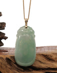 Baikalla Jewelry Jade Pendant Copy of Baikalla Natural Green Jadeite Jade Shou Tao ( Longevity Peach ) Necklace With 14k Yellow Gold VS1 Diamond Bail