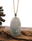 Baikalla Jewelry Jade Pendant Copy of Copy of 14k Yellow Gold Genuine Burmese Light Lavender Jadeite Happiness and Safety (Fu & Pingan) Pendant Necklace