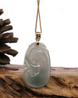 Baikalla Jewelry Jade Pendant Copy of Copy of 14k Yellow Gold Genuine Burmese Light Lavender Jadeite Happiness and Safety (Fu & Pingan) Pendant Necklace