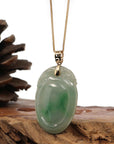 Baikalla Jewelry Jade Pendant Baikalla Natural Green Jadeite Jade Shou Tao ( Longevity Peach ) Necklace With 14k Yellow Gold VS1 Diamond Bail